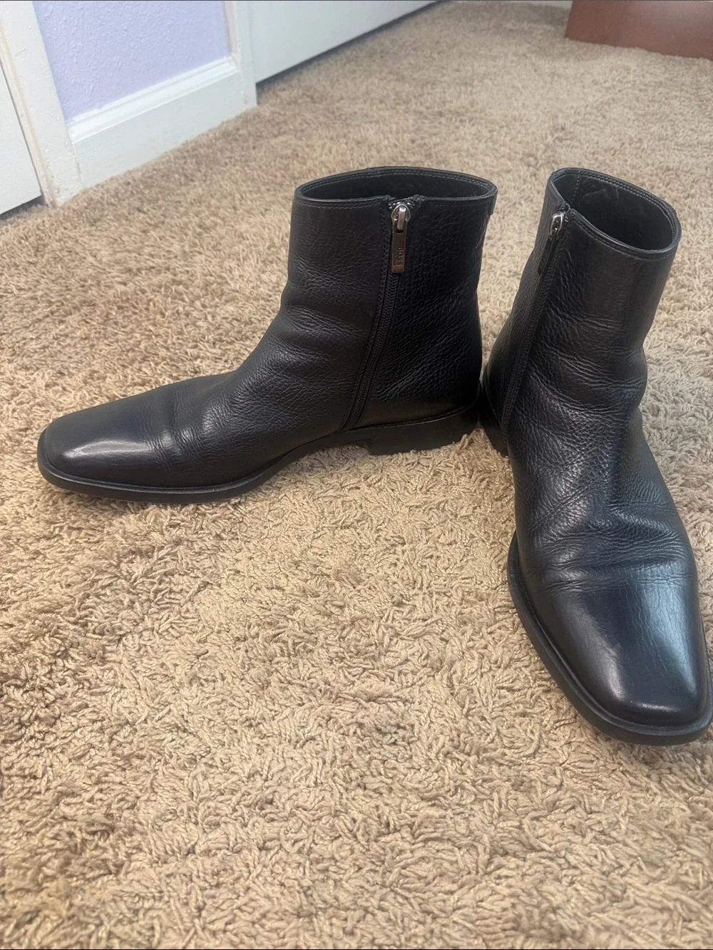 Hugo Boss Men Black Leather Chukka Ankle Boots Side Zip Size 8.5